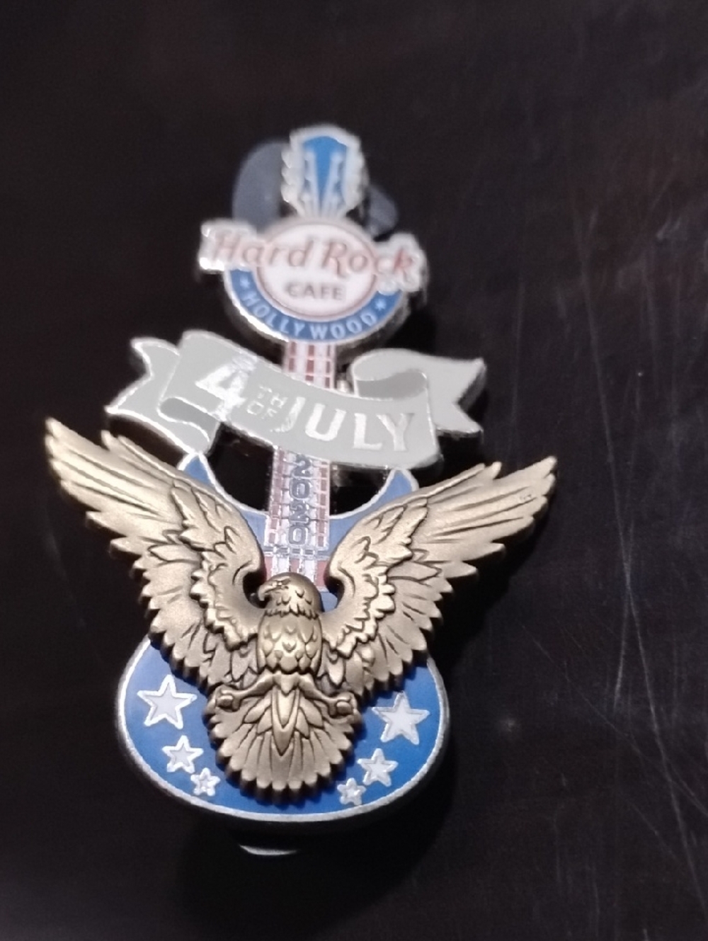 Hard Rock Cafe Blue, Silver, Gold 4th July Eagle Guitar Pin